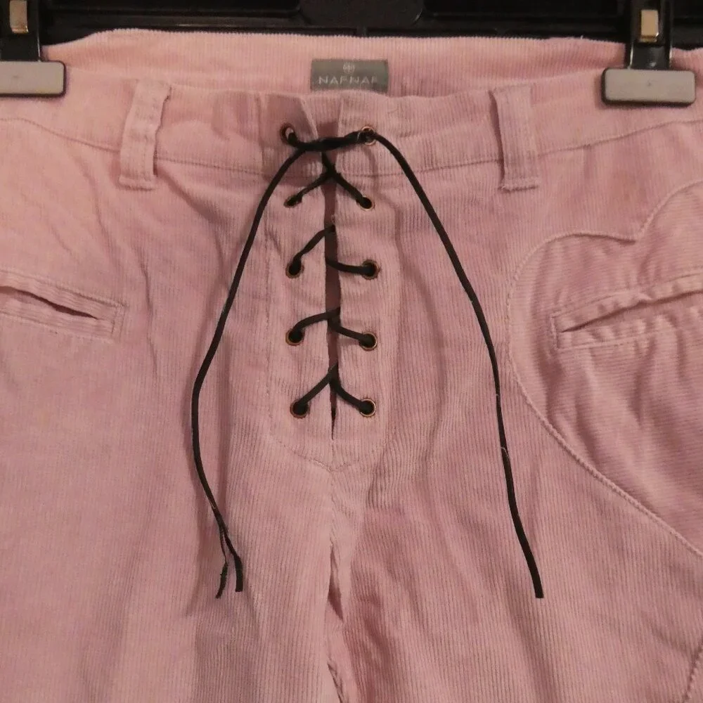 Vintage | NAF NAF | size 38 | Pastel Pink Flare Pants with Lace-Up Closure - Picture 4 of 16
